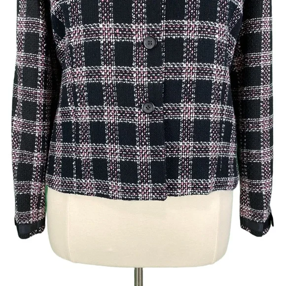Requirements Petite Classic Black and Pink Plaid Tweed Jacket - Picture 3 of 14